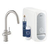 GROHE Blue home robinet de cuisine 1 trou avec bec duo c kit de démarrage avec wifi bluetooth eau réfrigérée et gazeuse 3x eau réfrigérée + 3x eau gazeuse Supersteel brossé (inox) SW236970