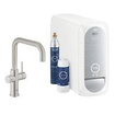 GROHE Blue home Robinet de cuisine 1 trou avec bec U duo starterkit avec wifi bluetooth eau réfrigérée et gazeuse 3x eau réfrigérée + 3x eau gazeuse Supersteel brossé (inox) SW228370