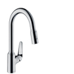 Hansgrohe M42 M4216-H220 Mitigeur de cuisine 1 trou avec douchette extractible et bec pivotant à 360° chrome SW241710