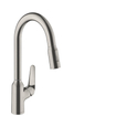 Hansgrohe M42 M429-H220 Mitigeur de cuisine 1 trou avec douchette extractible et bec pivotant à 360° en acier inoxydable SW241694