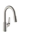 Hansgrohe M42 M429-H180 Robinet de cuisine 1 trou avec douchette extractible et bec pivotant à 360° en acier inoxydable SW241696