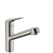 Hansgrohe M42 M427-H150 Mitigeur de cuisine 1 trou avec douchette extractible et bec pivotant à 120° en acier inoxydable SW241709