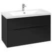 Villeroy & Boch Subway 3.0 meuble sous-lavabo - 100x55x45cm - avec poignée Volcano Black 2 tiroirs à fermeture douce 1 découpe pour siphon panneau de particules volcano black SW730378