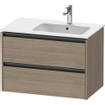 Duravit Ketho 2 meuble sous-lavabo avec 2 tiroirs pour vasque à droite 81x48x54,9cm avec poignées chêne anthracite terra mat SW772047