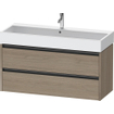 Duravit Ketho 2 meuble sous-lavabo avec 2 tiroirs pour lavabo simple 118.4x46x54.9cm avec poignées chêne anthracite terra mat SW773042