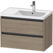 Duravit Ketho 2 meuble sous-lavabo avec 2 tiroirs pour vasque à droite 78.4x45.5x54.9cm avec poignées chêne terra mat anthracite SW772388