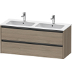 Duravit Ketho 2 meuble sous-lavabo avec 2 tiroirs pour double lavabo 128x48x55cm avec poignées chêne anthracite terra mat SW772380