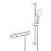 GROHE Grohtherm 1000 Ensemble de douche - robinet de douche thermostatique - HOH=12cm - avec ensemble de douche - 60cm - pomme de douche carrée - 2 types de jets - flexible de douche lisse - chrome SW999057