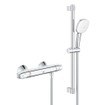 GROHE Grohtherm 1000 Doucheset - thermostatische douchekraan - met rozetten - met glijstangset - 60cm - vierkante handdouche - 2 straalsoorten - gladde doucheslang - chroom TWEEDEKANS OUT14439