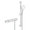 GROHE Grohtherm 1000 Ensemble de douche - mitigeur de douche thermostatique - entraxe=15cm - avec ensemble barre de douche - 60cm - douchette carrée - 2 jets - flexible de douche lisse - chrome SW999980