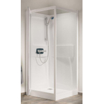 Kinedo Kineprime cabine de douche carrée avec receveur de douche 15cm et porte pivotante 80x80x208cm avec mitigeur de douche, douche à main et barre murale blanc/clair SW47096