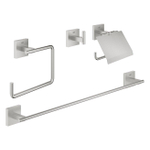 Grohe Start Cube accessoireset 4-in-1 - closetrolhouder - met klep - handdoekhaak - handdoekring - handdoekhouder 60cm - supersteel SW878313