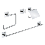 Grohe Start Cube set d'accessoires 4-en-1 - porte-rouleau WC - avec couvercle - crochet à serviette - anneau à serviette - porte-serviette 60cm - chrome SW878144
