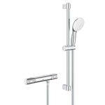 GROHE Grohtherm 1000 Performance Ensemble de douche - robinet de douche thermostatique - avec ensemble barre de douche - 60cm - douchette à main ronde - 2 jets - flexible de douche lisse - chrome SW999091