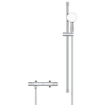 GROHE Grohtherm 500 Ensemble de douche - mitigeur de douche thermostatique - avec ensemble barre de douche - 90cm - douchette à main ronde - 3 types de jet - flexible de douche lisse - chrome SW999153