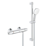 GROHE Grohtherm 1000 Ensemble de douche - mitigeur thermostatique - avec rosaces - avec ensemble de douche - 60cm - douchette carrée - 2 types de jet - flexible de douche lisse - chrome SW999062
