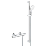 GROHE Grohtherm 1000 Doucheset - thermostatische douchekraan - met glijstangset - 90cm - vierkante handdouche - 2 straalsoorten - gladde doucheslang - chroom SW999155