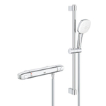 GROHE Grohtherm 1000 Ensemble de douche - robinet de douche thermostatique - HOH=15cm - avec ensemble de douche - 60cm - pomme de douche carrée - 2 types de jets - flexible de douche lisse - chrome SW999980