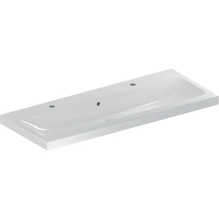 Geberit Icon Light wastafel 120x48x16cm 1 wasbak 2 kraangaten Links en rechts met overloopgat Keramiek Wit glans