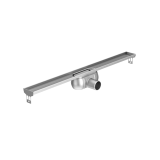 Aco Showerdrain c gouttière de douche en acier inoxydable z. bride z. caillebotis, 70mm de large, fermeture des déchets 50mm 1185mm profondeur intérieure 92mm m. décharge latérale