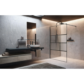 Novellini H art Douche à l'italienne - 100x200cm - Verre strié linea 1 - Chrome noir brillant (gunmetal)