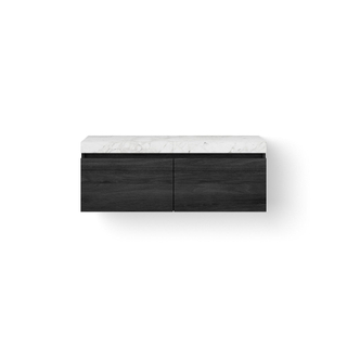 Looox Dekton Wastafelonderkast - vlak front - 2 lades - afvoer links - 120x45x46 cm - zwart