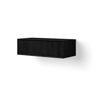 Looox Wooden Wastafelonderkast - ribbelfront verticaal - 1 lade - afvoer links en rechts - 100x30x46 cm - zwart
