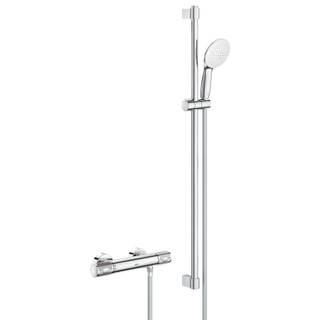 GROHE Grohtherm 1000 Performance Ensemble de douche - robinet de douche thermostatique - avec rosaces - avec ensemble de douche - 90cm - douchette ronde - 2 types de jets - flexible de douche lisse - chrome