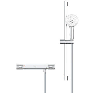 GROHE Grohtherm 1000 Performance Ensemble de douche - robinet de douche thermostatique - avec ensemble de glissière Tempesta - douchette ronde - 2 types de jet - flexible de douche lisse - chrome