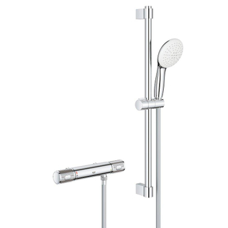 GROHE Grohtherm 1000 Performance Ensemble de douche - robinet de douche thermostatique - avec ensemble de douche - 60cm - douchette ronde - 2 types de jets - flexible de douche lisse - chrome