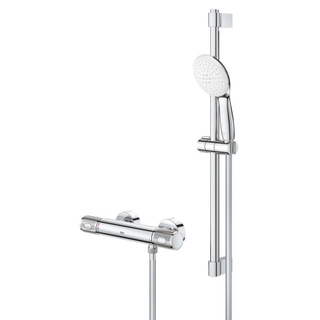 GROHE Grohtherm 1000 Performance Ensemble de douche - mitigeur thermostatique - avec rosaces - avec ensemble de douche - 60cm - douchette ronde - 2 types de jets - flexible de douche lisse - chrome