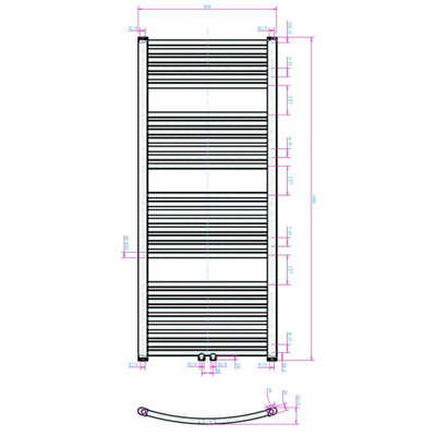 Royal Plaza Sorbus g radiator 60x140 584w gebogen met midden aansluiting wit