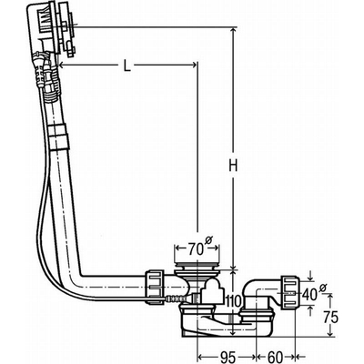 Viega Multiplex Multiplex Trio évacuation de baignoire et combinaison de remplissage et de trop-plein partie encastrée 40x450mm avec disconnector standard