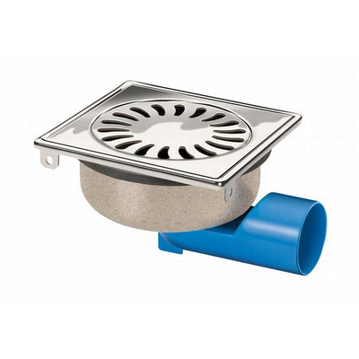 Van den Berg Siphon de sol en acier inoxydable raccordable horizontalement ou verticalement et orientable à 360° 15x15cm réglable en hauteur