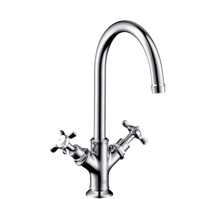 AXOR Montreux wastafelkraan - model 210 - opbouw - met kruisgrepen - met trekwaste - chroom