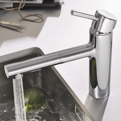 GROHE Concetto Mitigeur de cuisine avec bec medium monotrou avec mousseur extractible Dual Spray chrome