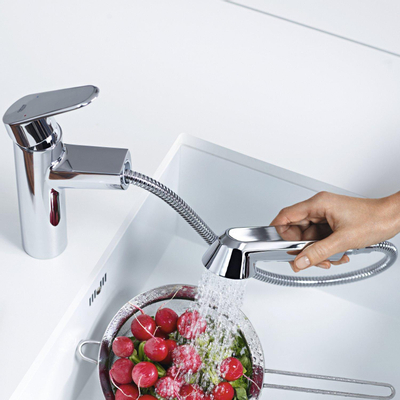 Grohe Eurodisc Cosmopolitan Keukenkraan - laag - uittrekbare uitloop - chroom