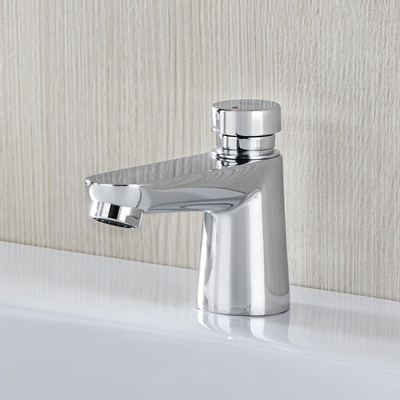 Grohe Euroeco Cosmopolitan S Waterbesparende Wastafelkraan - zelfsluitend - voor artikel 44593 - blauw/rood - chroom
