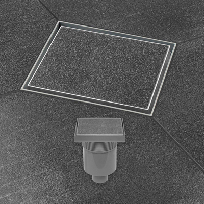 Easy Drain Aqua Quattro Tegel vloerput met ABS afwerkdeel/RVS betegelbaar rooster en onderuitloop 15x15cm inbouwdiepte 117 155mm waterslot 50mm TWEEDEKANS