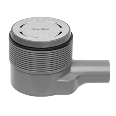 Easy Drain Aqua Round siphon de sol avec partie de finition en ABS avec grille en inox et sortie latérale Ø10cm profondeur d'installation 65 101mm garde d'eau 50 à 25mm