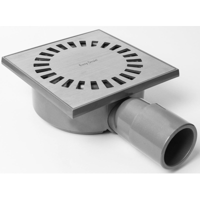 Easy Drain Aqua Compact siphon de sol avec corps de siphon en ABS grille inox et sortie latérale 15x15cm profondeur d’encastrement 60mm incl. sortie réglable Ø50/Ø40m