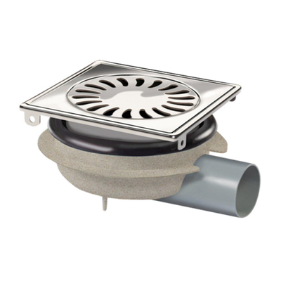 Van den Berg ABS vloerput - flens - 360° draaibaar - inbouw 76mm - vergrendel baar- 14.6x14.6cm - zijuitlaat Ø50mm - waterslot 3cm - RVS