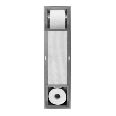 Looox Closed porte-rouleau de toilette encastré - avec porte-rouleau de réserve - 5 rouleaux - inox brossé