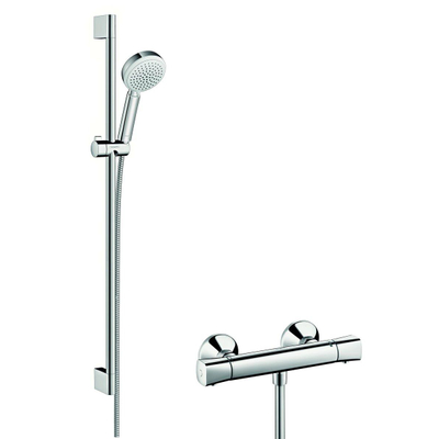 Hansgrohe CromettaDoucheset - ecostat universal douchekraan - thermostatisch - glijstangset 90cm - met Crometta 100 Vario handdouche - wit/chroom