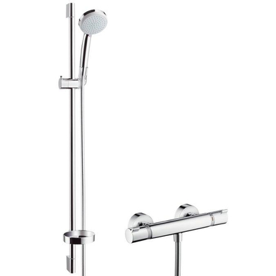 Hansgrohe Ecostat Comfort Robinet de douche thermostatique UnicaC barre de douche 90cm avec Croma 100 douchette à main EcoSmart chrome