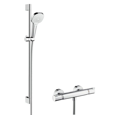 Hansgrohe Croma Select E Doucheset - glijstangset - croma select e vario - handdouche 90cm - Ecostat Comfort douchekraan - thermostatisch - wit/chroom