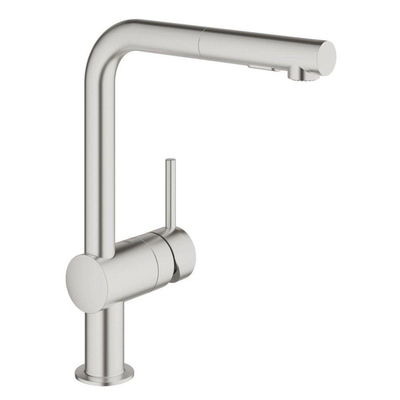 Grohe Minta Keukenkraan - hoog - uittrekbare l uitloop - 2 straalsoorten - Brushed Supersteel (RVS)