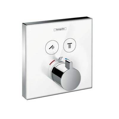 Hansgrohe ShowerSelect Ensemble de finition verre pour thermostat encastré avec inverseur pour 2 fonctions de douche blanc/chrome