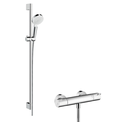Hansgrohe Crometta Opb - douchesysteem Vario - met Ecostat - 1001 CL - glijstang 90cm chroom/w - thermostaat - wit