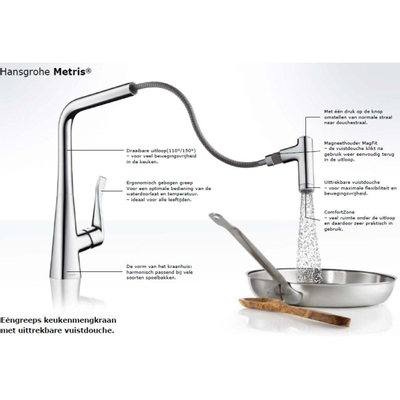 Hansgrohe Metris keukenkraan met uittrekbare vuistdouche chroom SHOWROOMMODEL